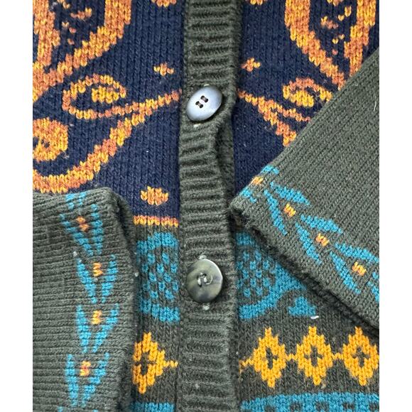 VTG Norton McNaughton Olive Green Mixed Print Knit Cardigan Sweater USA Small - Picture 4 of 9